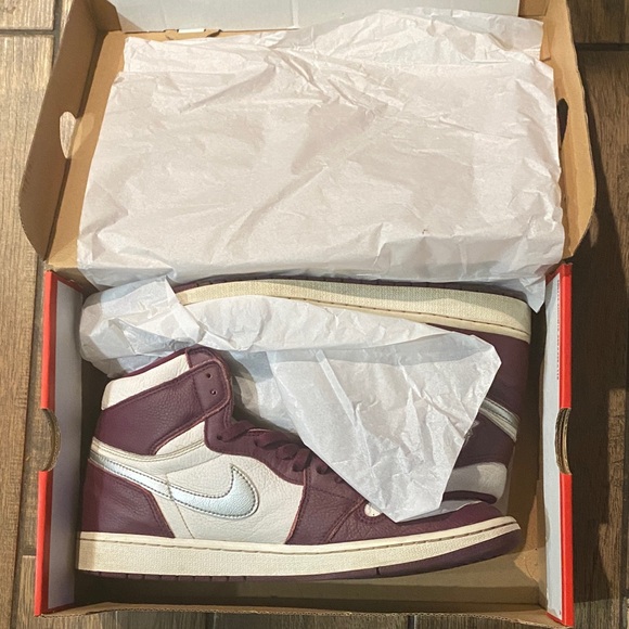 Nike Air Jordan 1 High Burgundy and White Sneakers